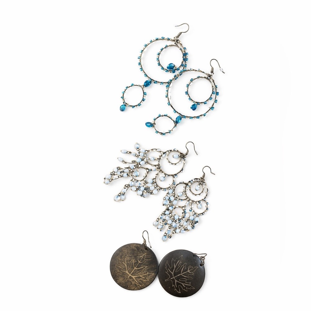 Wet Seal 3 Pair Dangle Earrings Set Silver Blue Boho Y2K Statement Bundle
